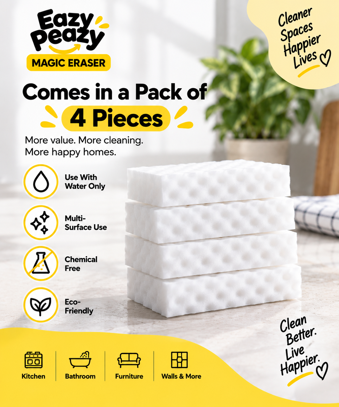 EAZY PEAZY ALL IN ONE MAGIC ERASER (4 PCS)